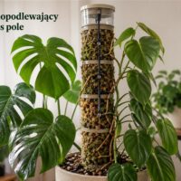 Samopodlewający moss pole ze zbiornikiem dla monstery i filodendrona – grafika AI