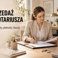 Przygotowanie dokumentów sprzedaży mieszkania w kancelarii notarialnej – grafika AI.