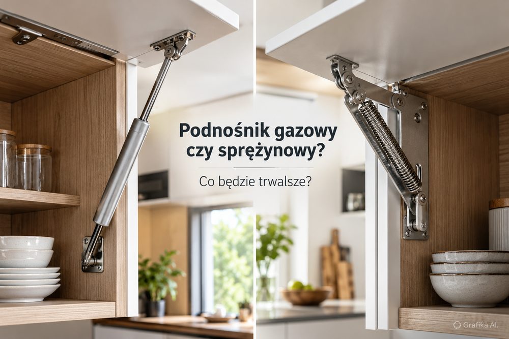 Porównanie podnośnika gazowego i mechanizmu sprężynowego w szafkach